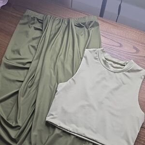 Chic Olive Green Sleeveless Top and Skirt Set